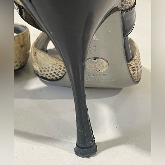 Dolce & Gabbana Snakeskin and Patent Leather Open Toe Heels - Picture 7 of 10